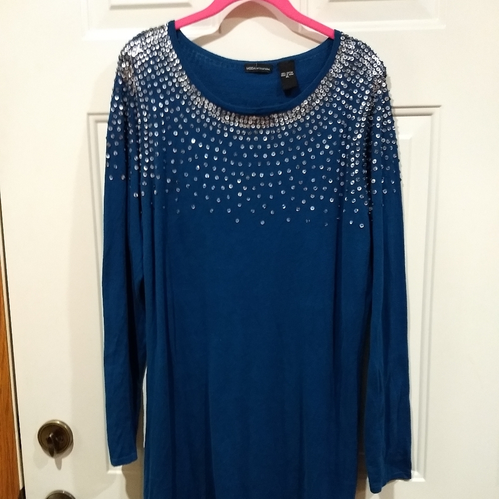 MODA sz XL sweater dress dark teal SPARKLE